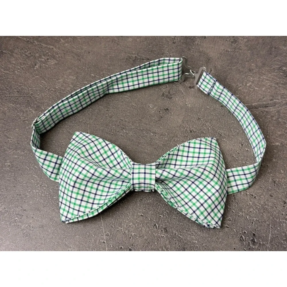 Custom Mens White/Green Check Bow‎ Tie Pre-tied Adjustable Handmade